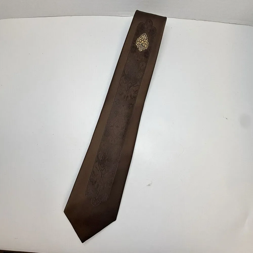 Vintage Liebert Embroidery Skinny Brown Neck Tie